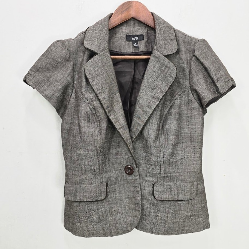VTG AGB‎ Blazer Jacket 8 M Brown Short Puff Sleeve Corpcore Grunge Y2K Academia